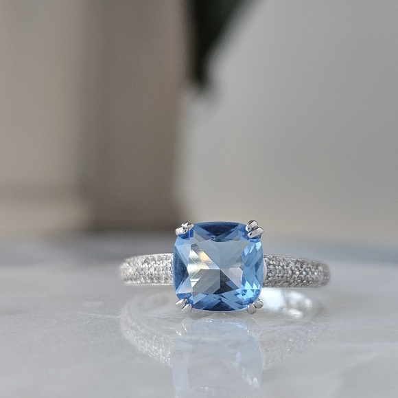 Blue Topaz Ring, 925 Sterling Silver Charmed Aroma Birthstone Collection - Picture 9 of 12